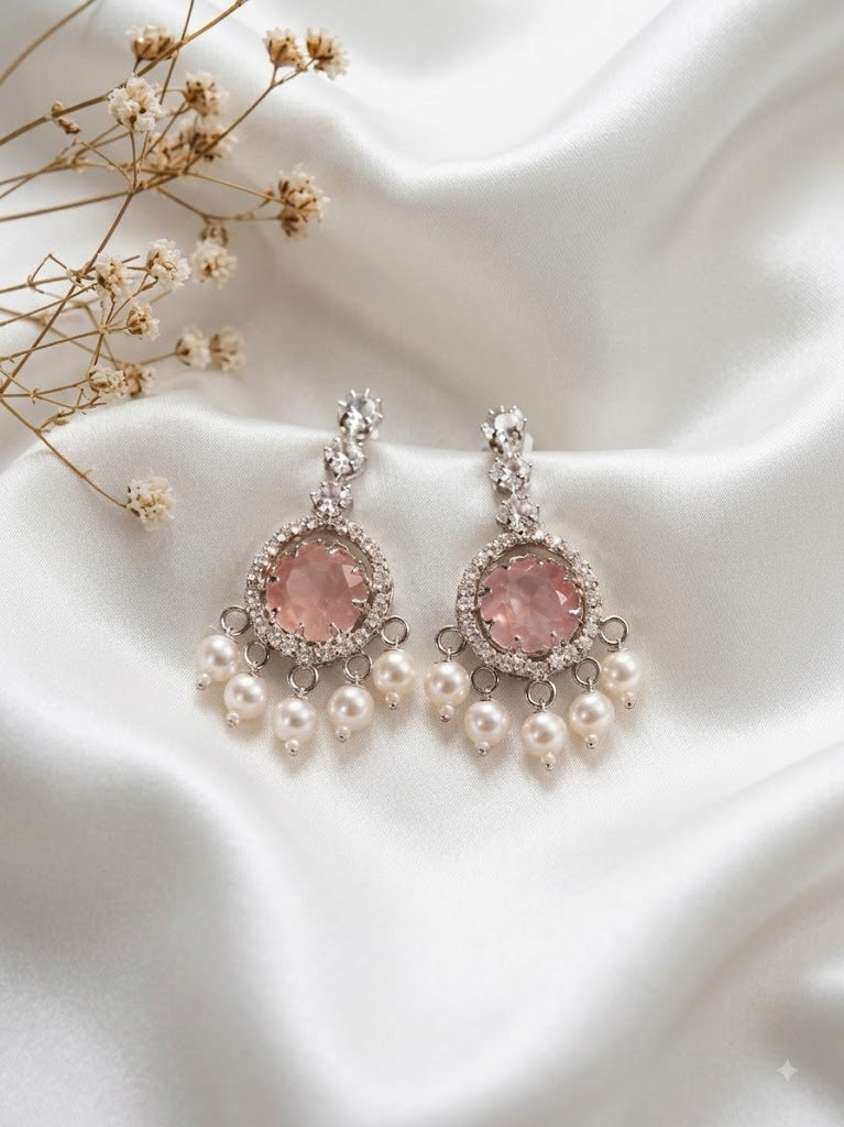 Rose Gold Crystal Pearl Drop Earrings