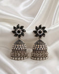 Black Stone Oxidized Jhumka Earrings for Women