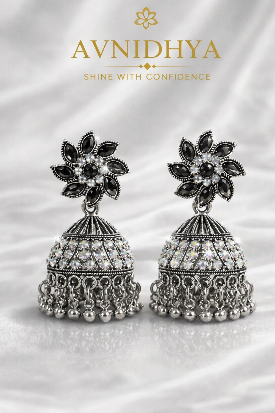 Floral Crystal Jhumka Earrings