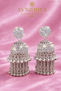 Silver Crystal Jhumka Earrings