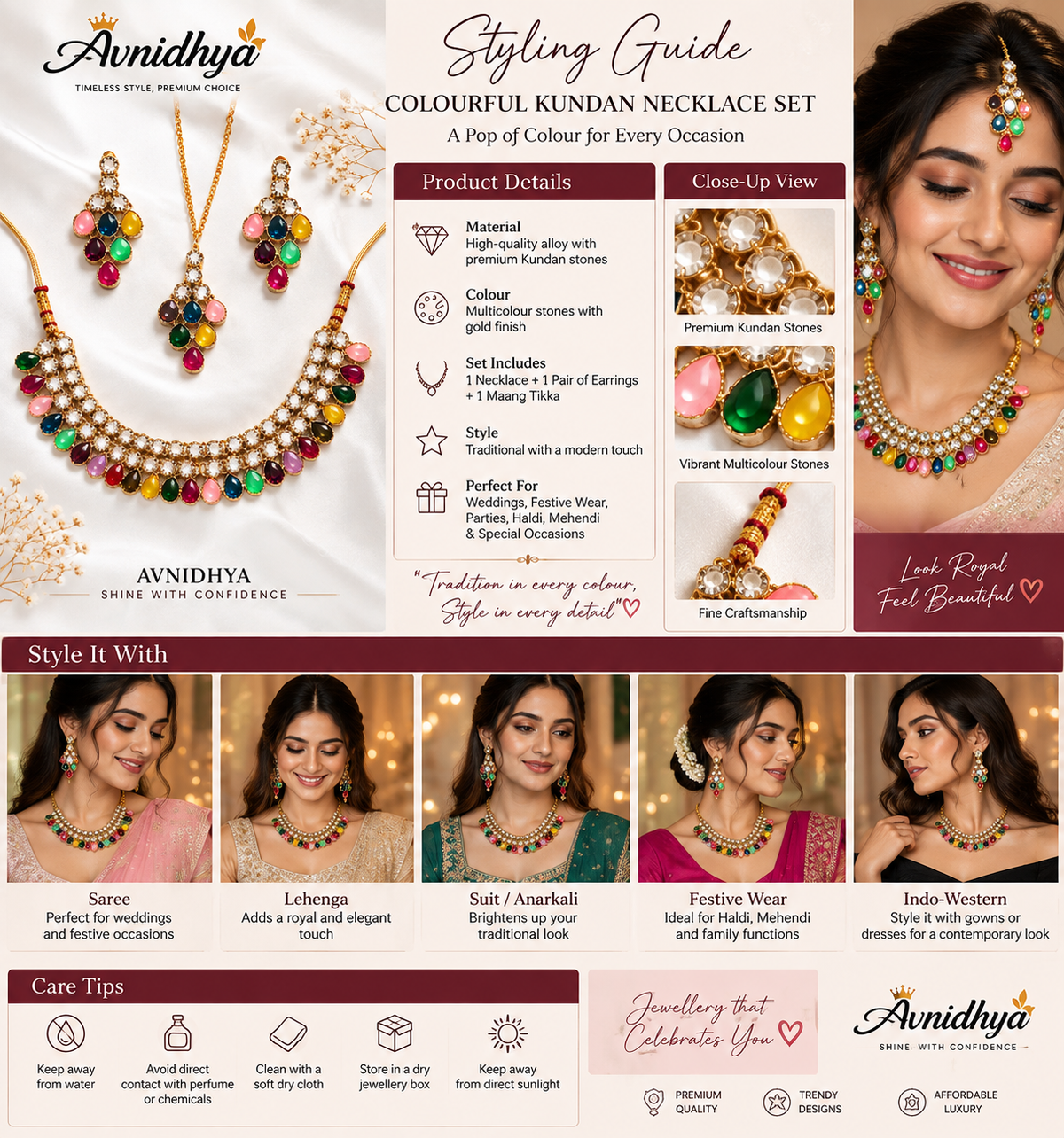Multicolor Kundan Necklace Set