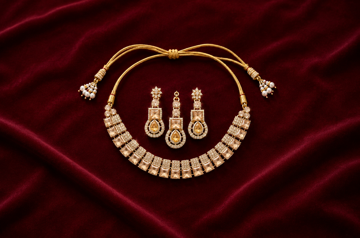 Rose Golden Kundan set