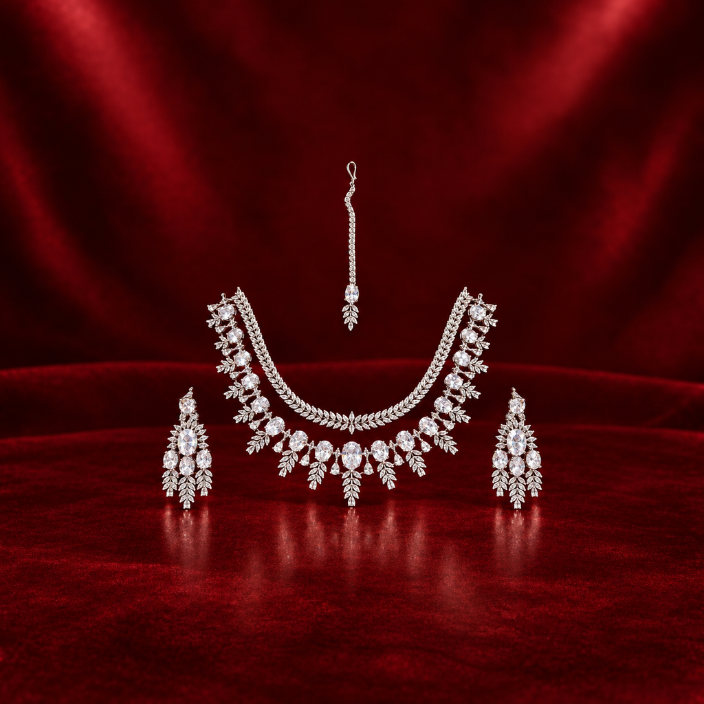Crystal Leaf Necklace Set