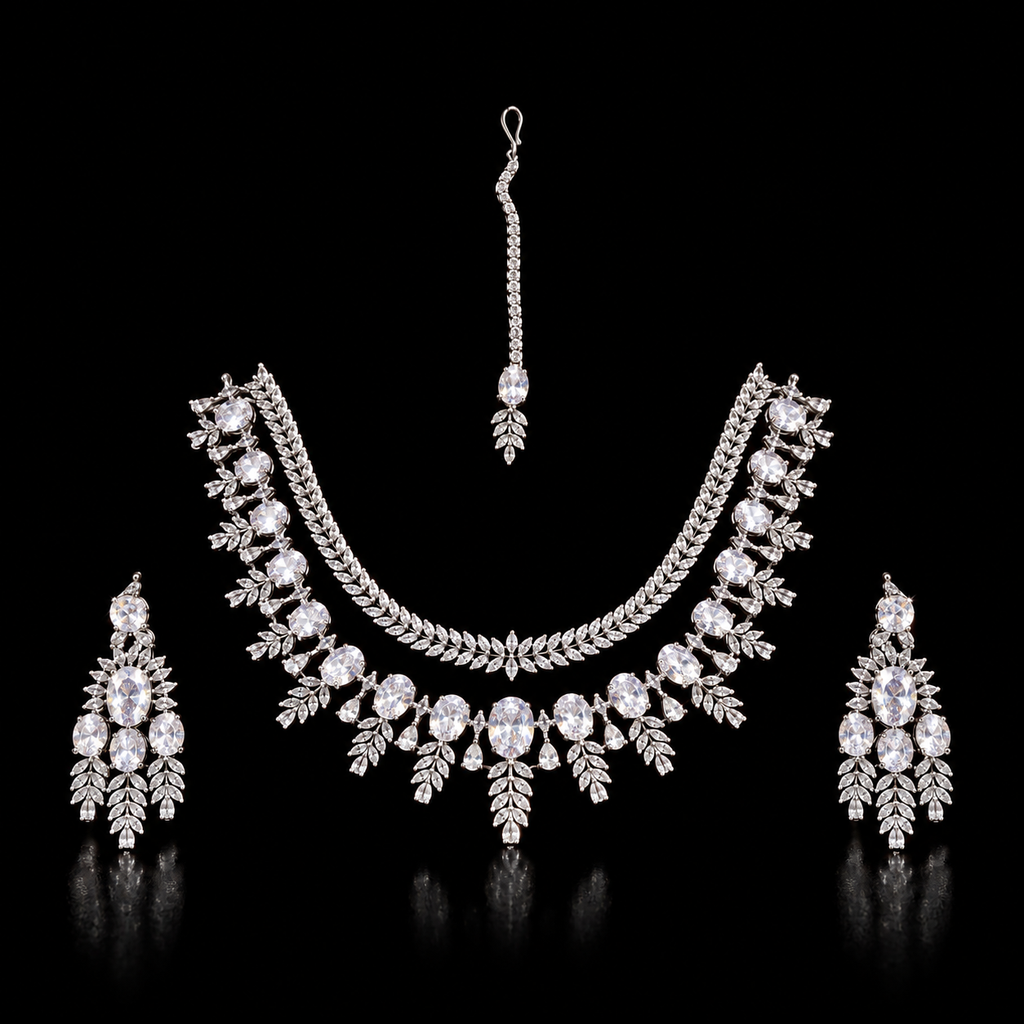 Crystal Leaf Necklace Set
