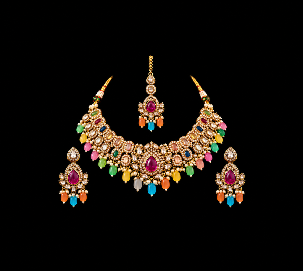 Multicolor Kundan Bridal Choker Set