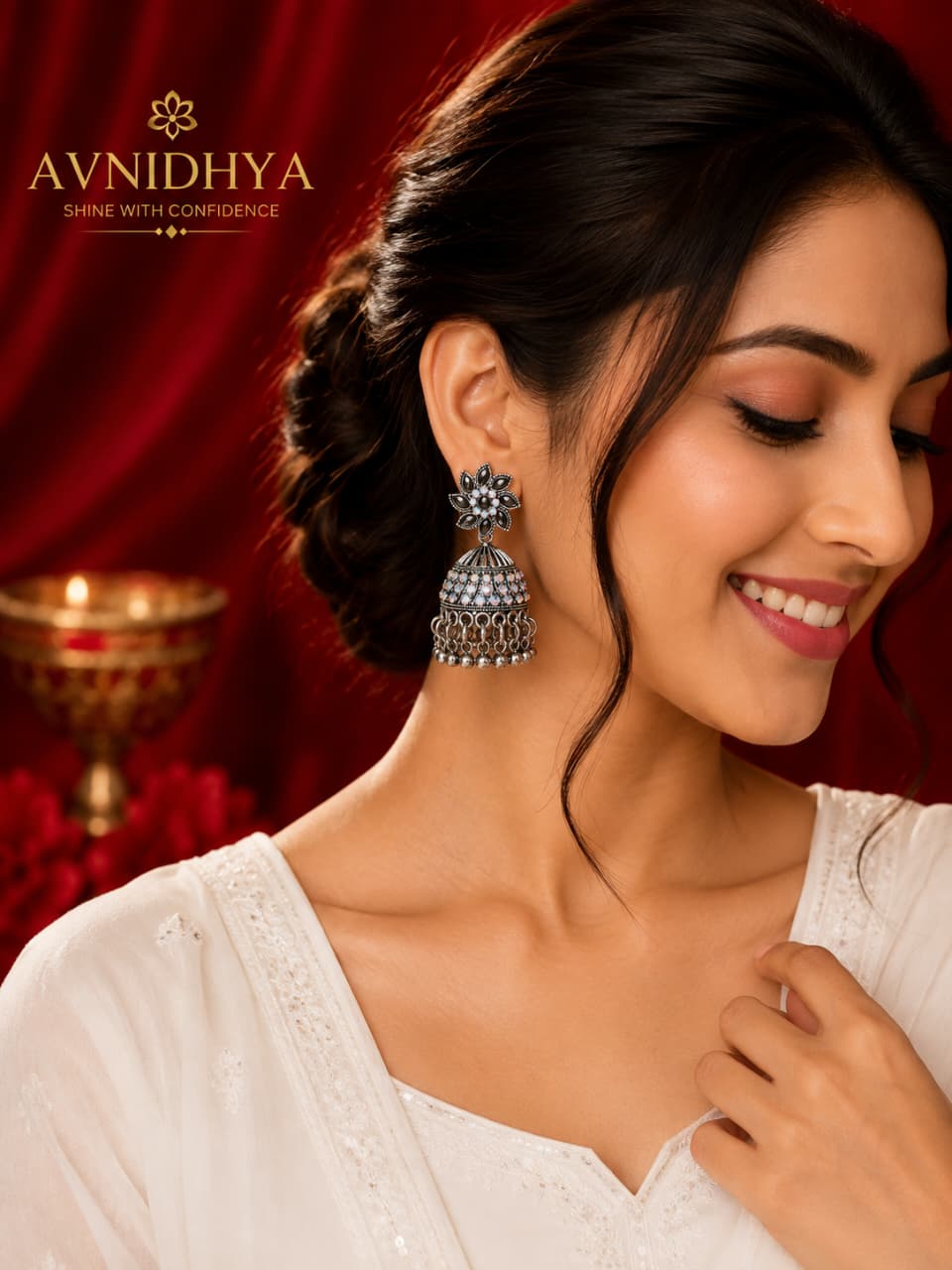 Floral Crystal Jhumka Earrings