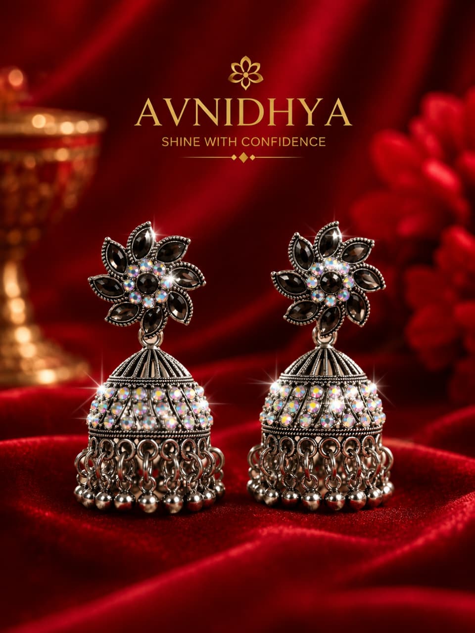Floral Crystal Jhumka Earrings