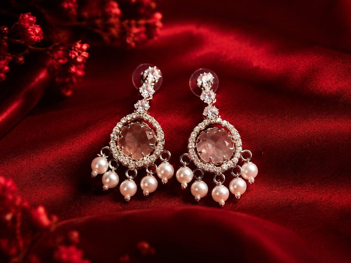 Rose Gold Crystal Pearl Drop Earrings