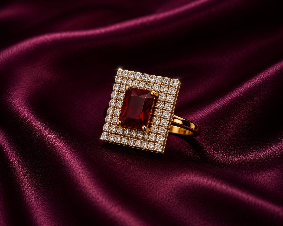 Gold Plated Ruby Crystal Statement Ring