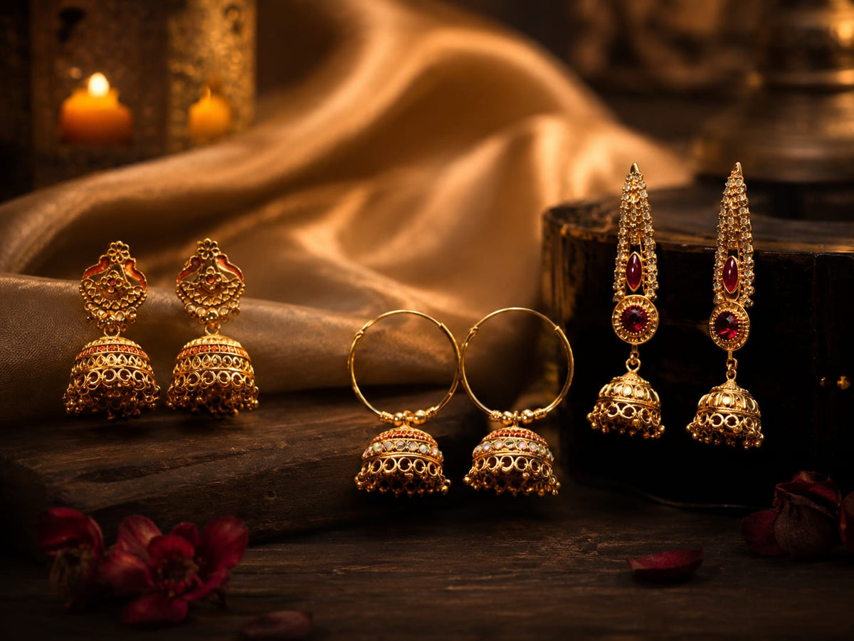 Gold Plated Jhumka Earrings Combo Set