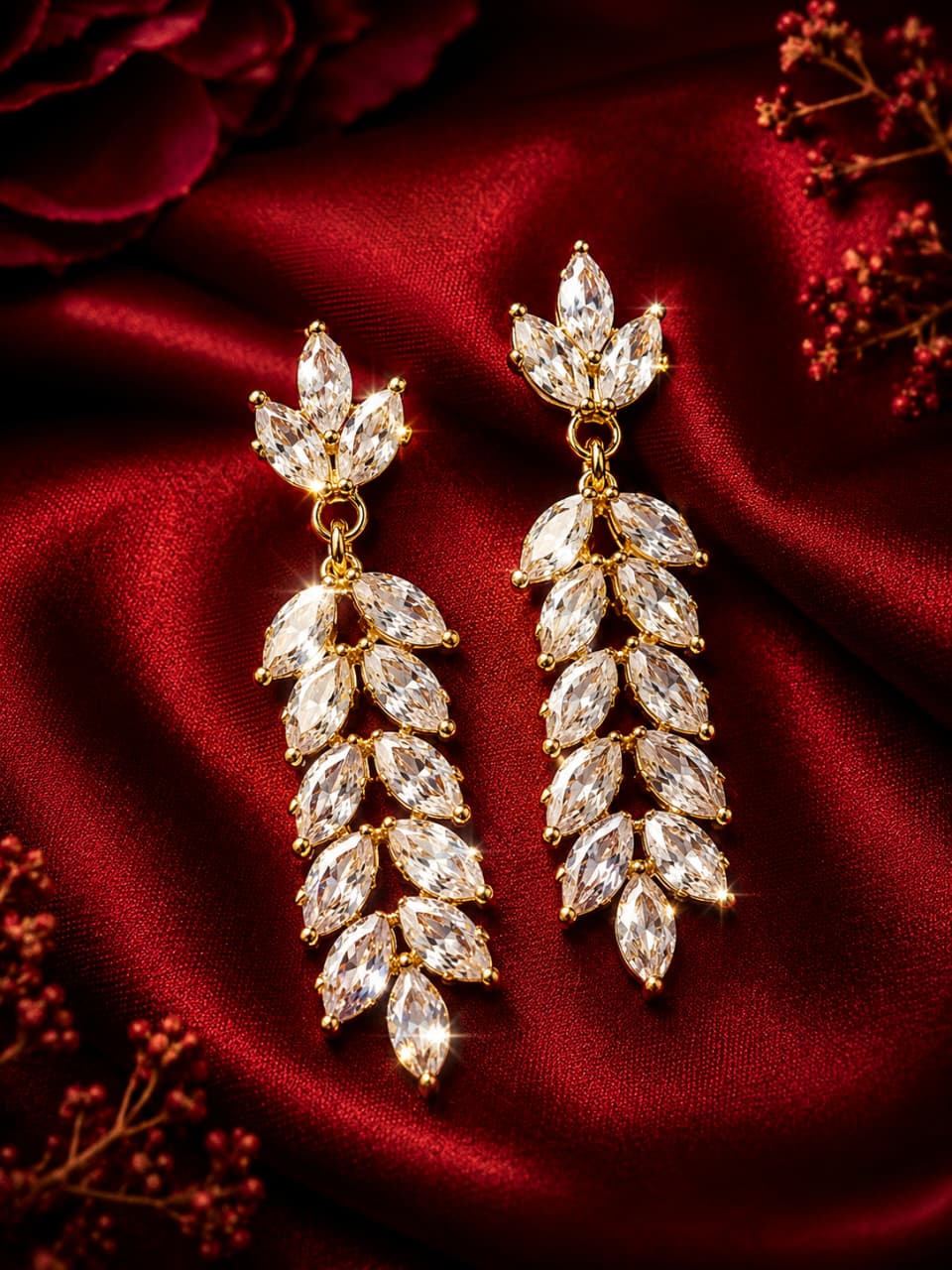 Gold Plated Crystal Leaf Drop Earring