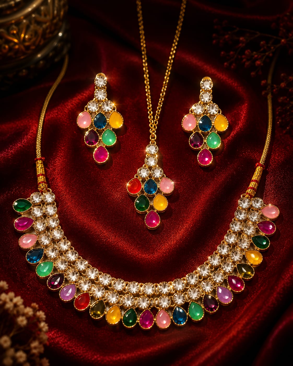 Multicolor Kundan Necklace Set