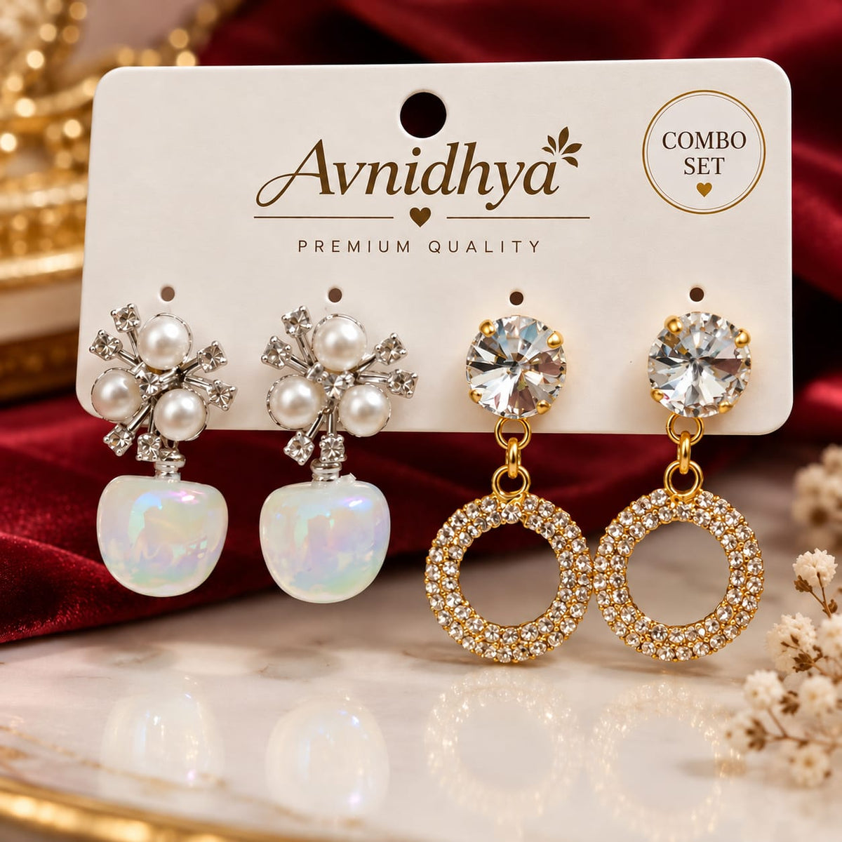 Pearl & Crystal Earrings Combo