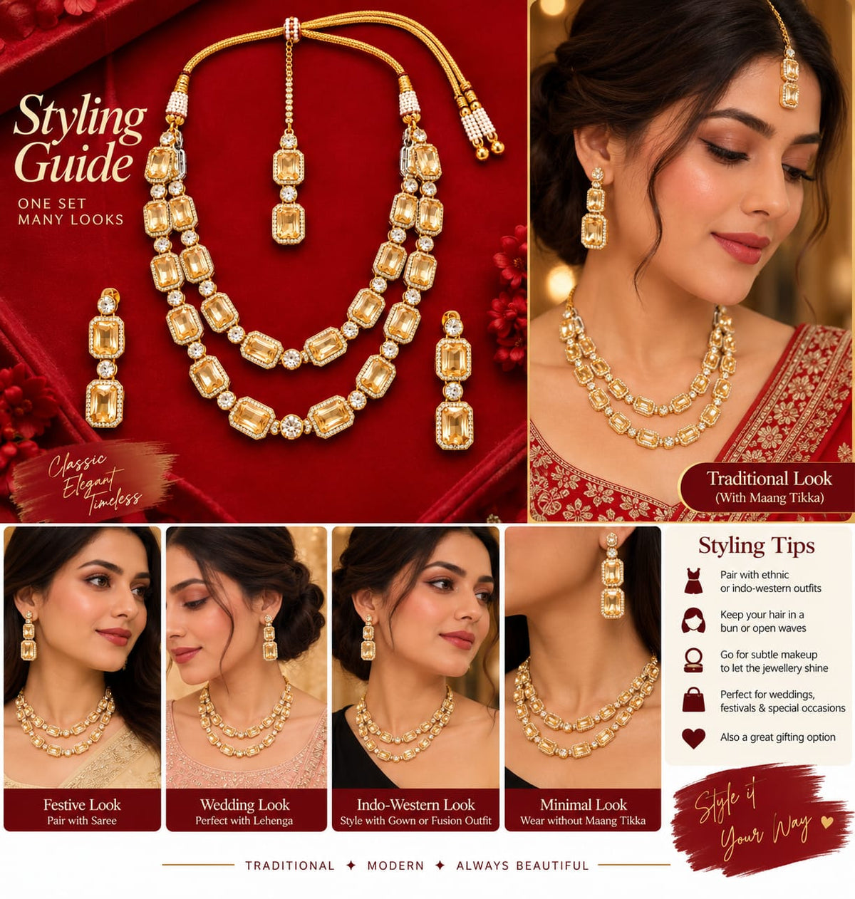 Golden Double-Layer Necklace Set