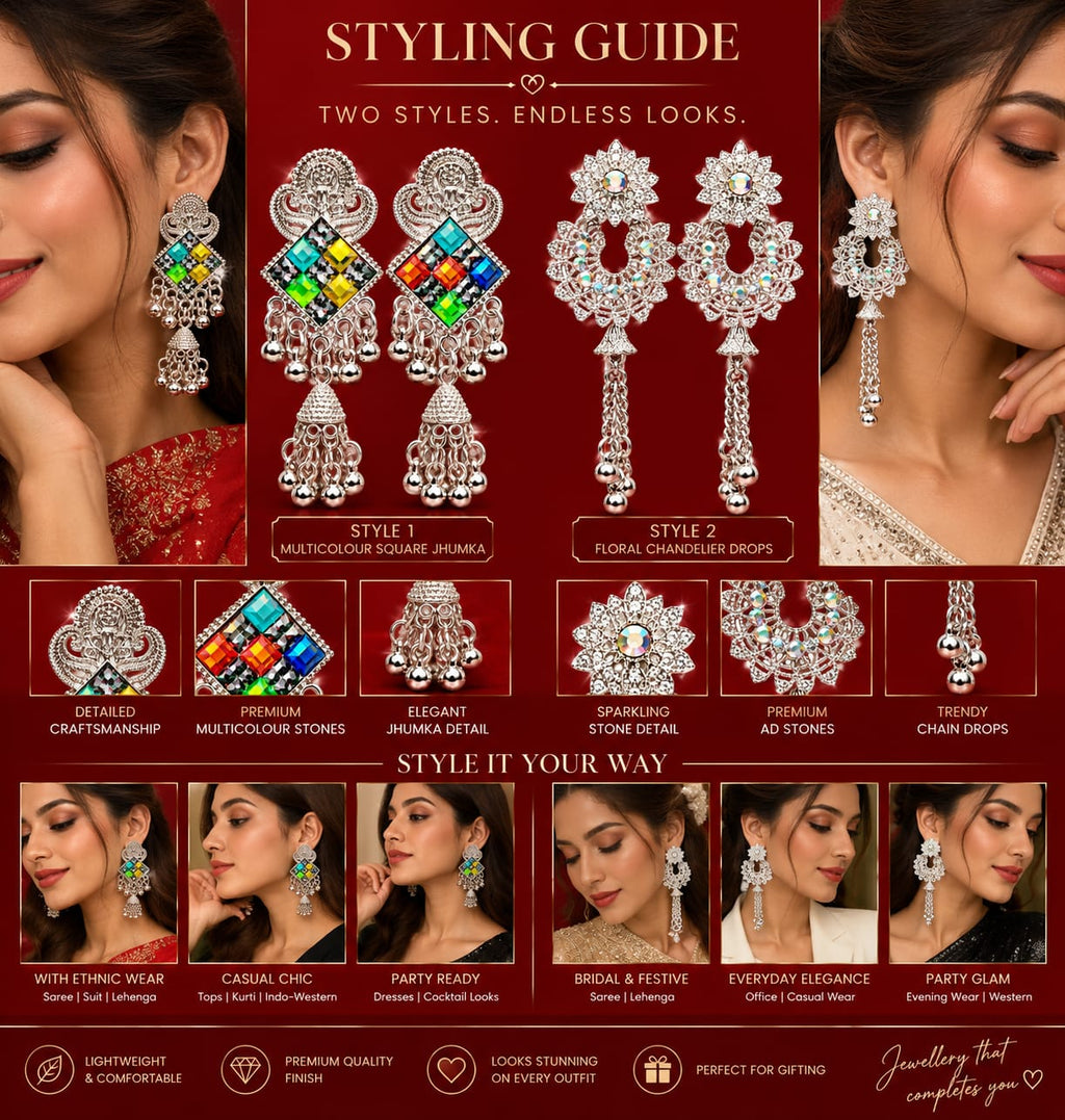 Silver Oxidised Jhumka Combo