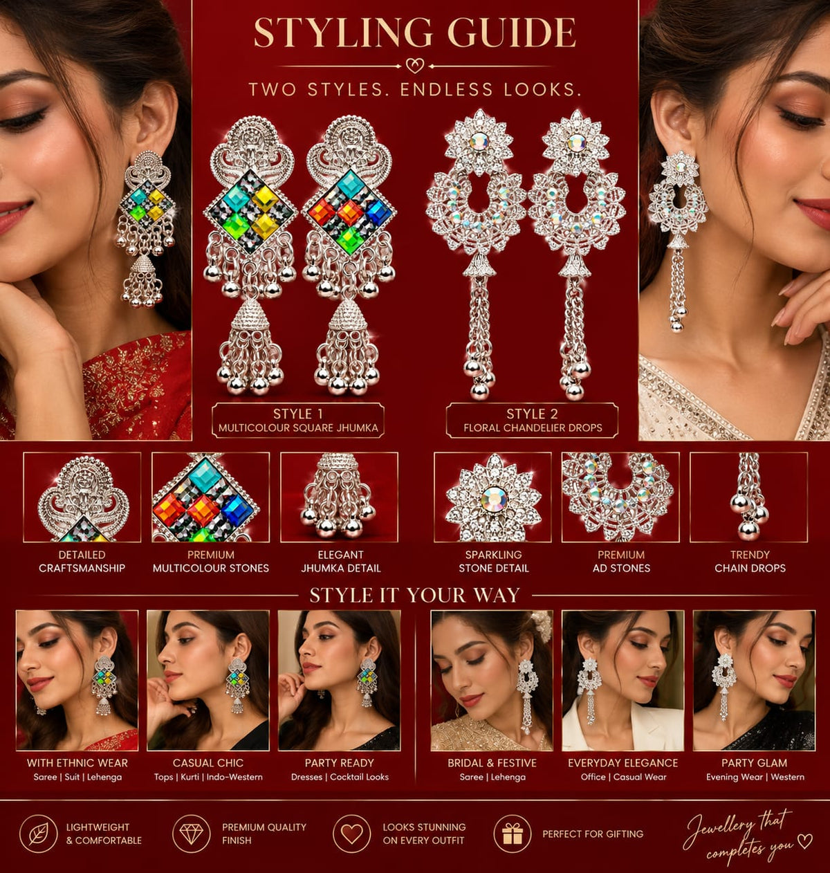 Silver Oxidised Jhumka Combo