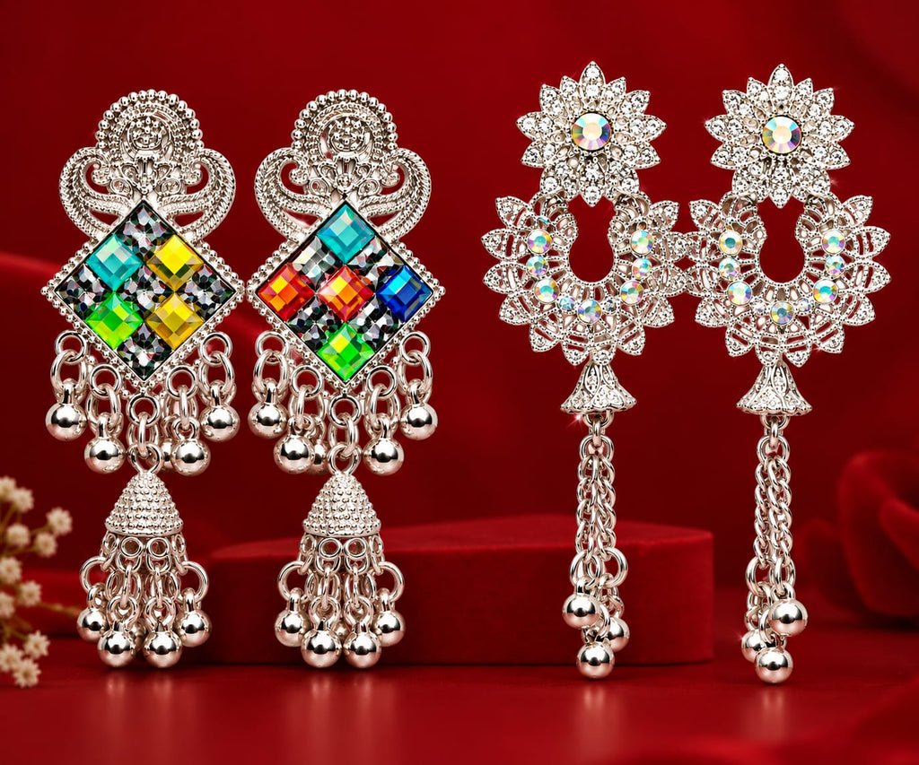 Silver Oxidised Jhumka Combo