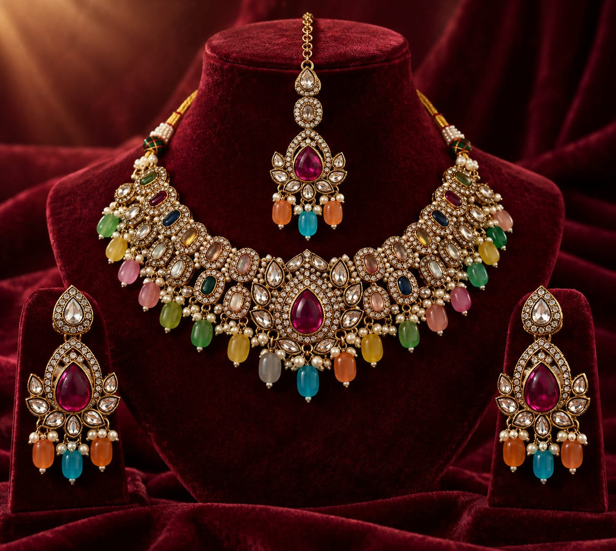 Multicolor Kundan Bridal Choker Set