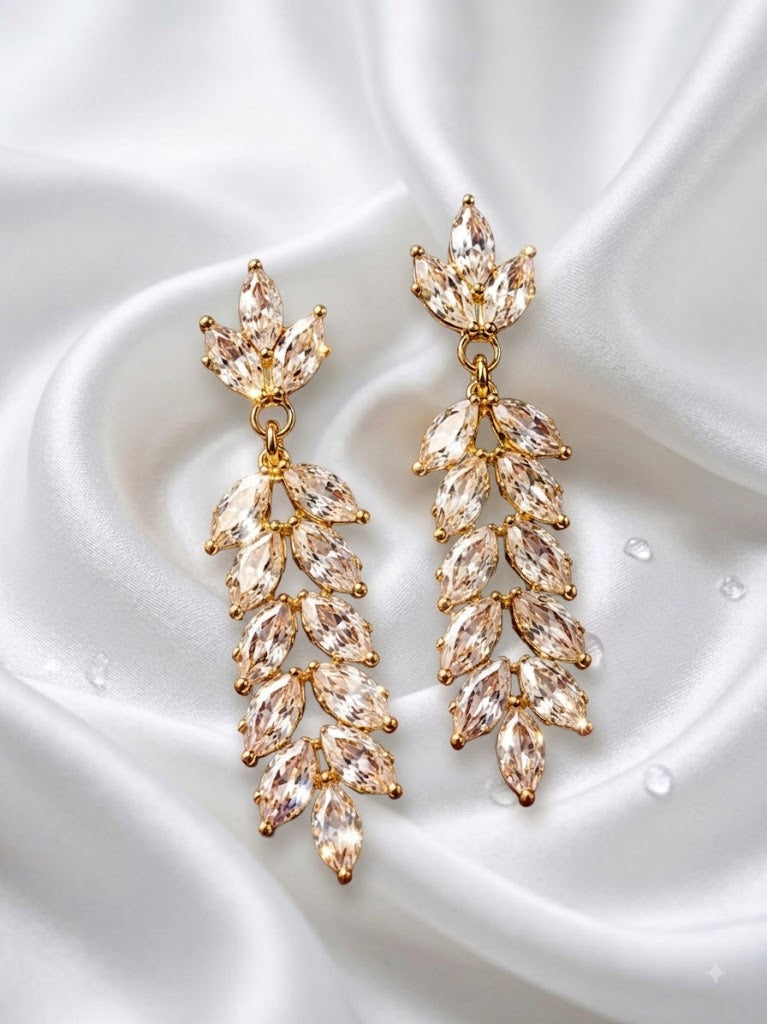 Gold Plated Crystal Leaf Drop Earring