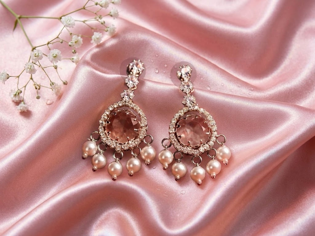 Rose Gold Crystal Pearl Drop Earrings