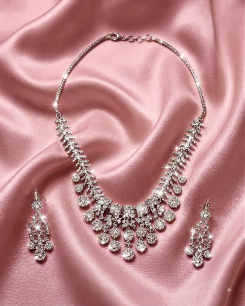 Silver Plated American Diamond Necklace