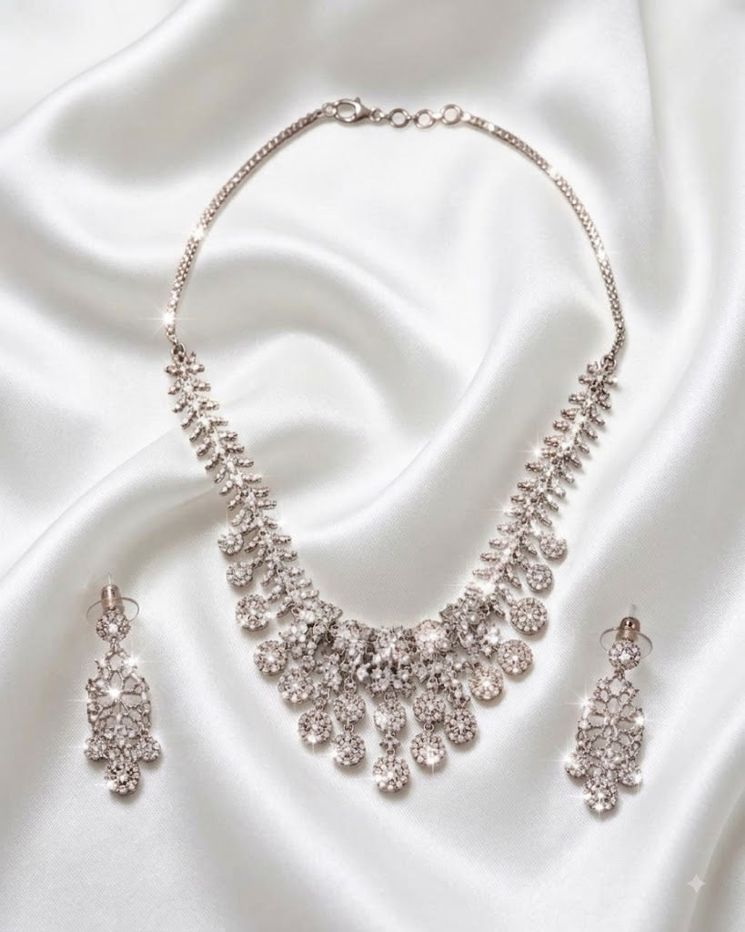 Silver Plated American Diamond Necklace