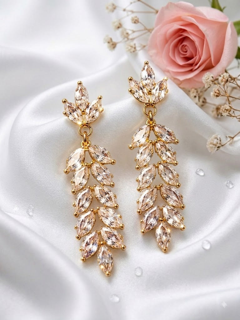 Gold Plated Crystal Leaf Drop Earring
