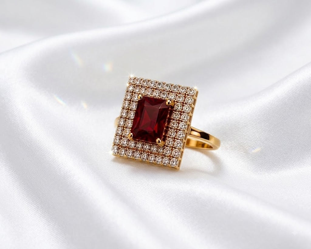 Gold Plated Ruby Crystal Statement Ring