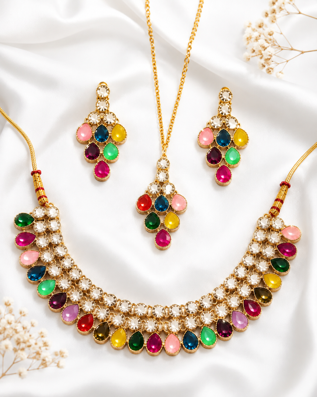 Multicolor Kundan Necklace Set